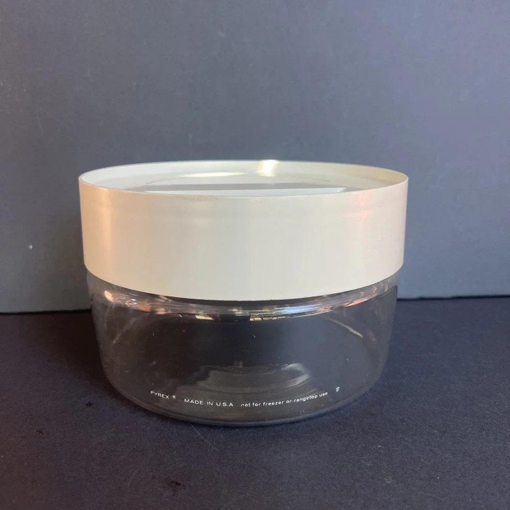 VTG Pyrex Store N See Glass Canister White Twist Lid W/ Seal 1970s Small MadeUSA